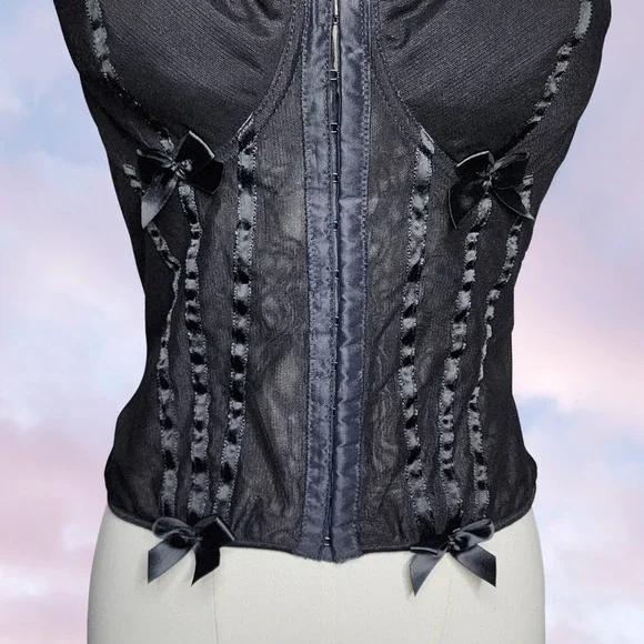 Vtg 90s Frederick's Hollywood Black Corset Bustier Lingerie Sheer Padded Top 38 - Picture 2 of 8